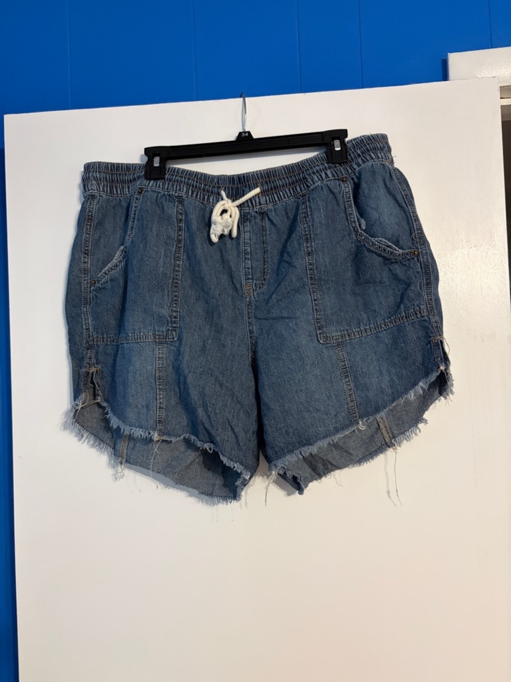 Maurices Blue Elastic Waist Denim Shorts with Drawstring